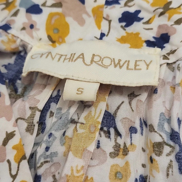 Cynthia Rowley Yellow Blue Floral Peasant Pleated Blouse - Picture 3 of 3